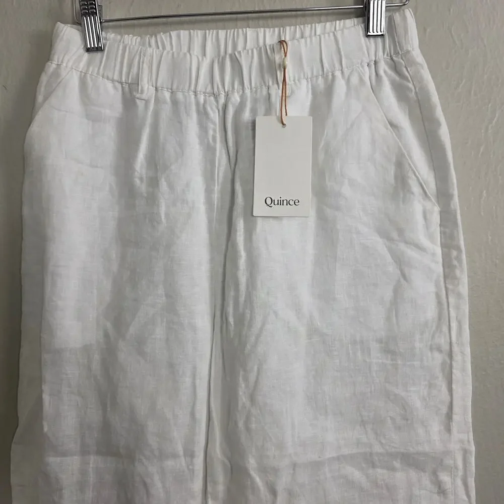 NWT Quince 100% European Flax Linen Wide Leg Pants White Extra Small XS